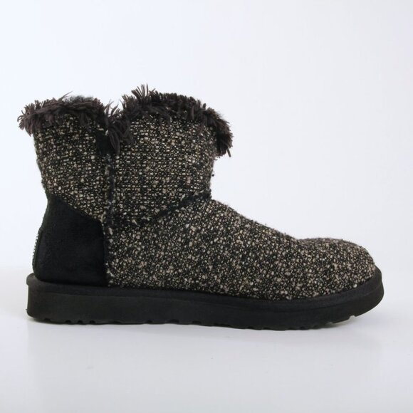 UGG Mini Bailey Button Fancy Tweed Boots in Black Women Size 8 - Picture 7 of 15